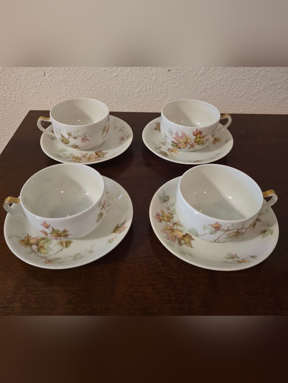 Vintage Haviland Limoges France "Autumn Leaf" Tea Cup & Saucer Set Of 4
